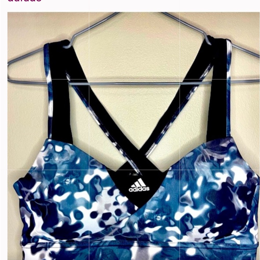 NWTAdidas athletic Black/Blue Mesh Cross-Straps Sports activity Bra Size Medium